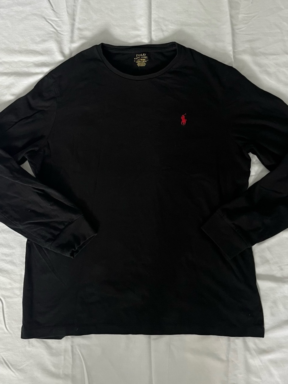 Polo by Ralph Lauren Men's Black Long Sleeve Crewneck Shirt with Red Pony L